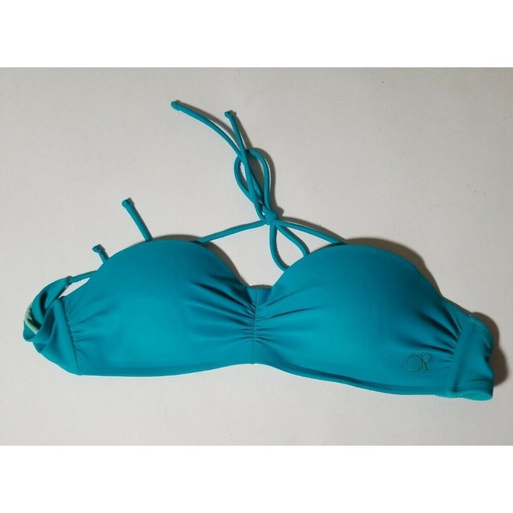 OP blue turquoise halter string bikini swim top with padded bra